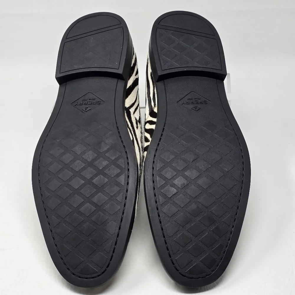 Sperry zebra-striped Leather Fur Slip On Loafers Shoes STS18365 Men's Size 11